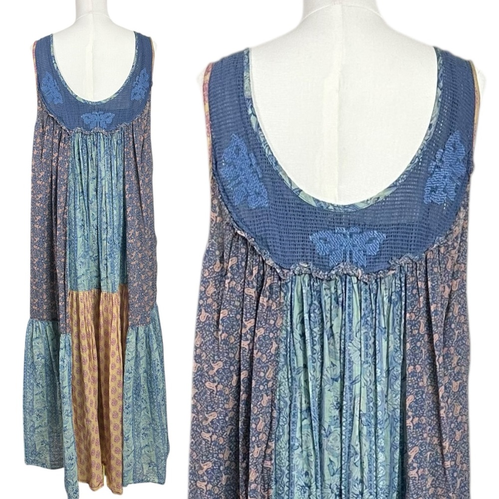 Free People Bohemian 70s Patchwork Hippie Lost Palms Craft Maxi Dress Medium - Picture 10 of 17